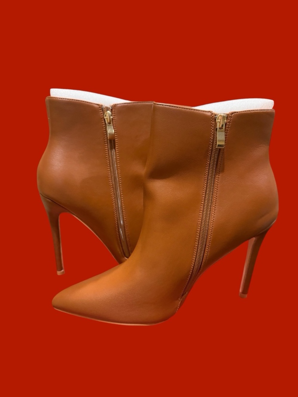 Women's Tan Pointed-Toe Stiletto Ankle Boots with Side Zip